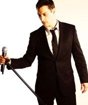 Jason on stage - classic crooner pose